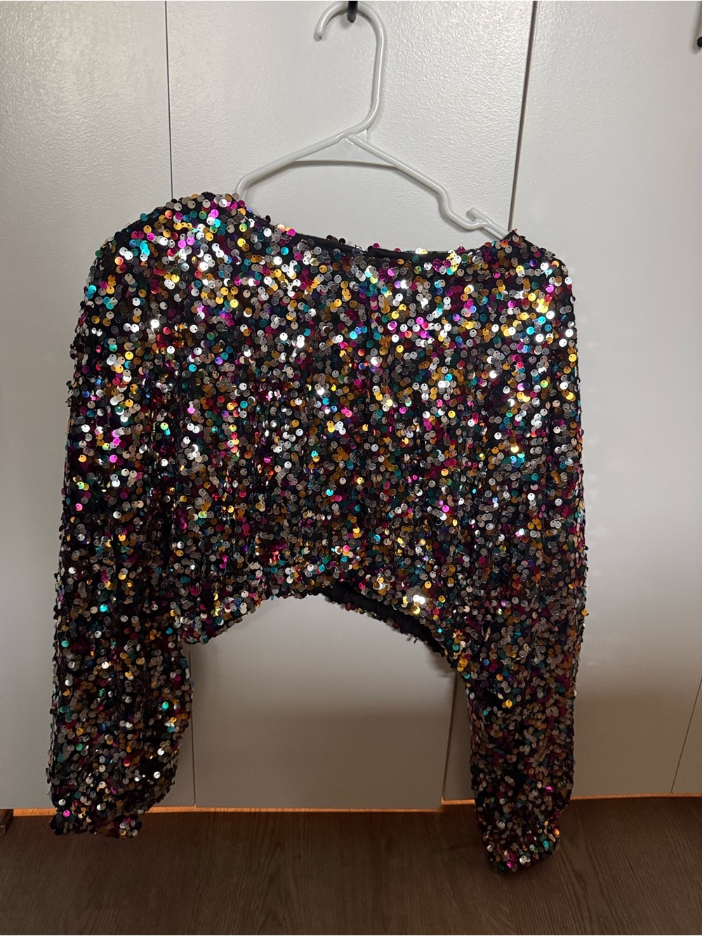 12th Tribe Black Multicolor Sequin Cropped Sweatshirt